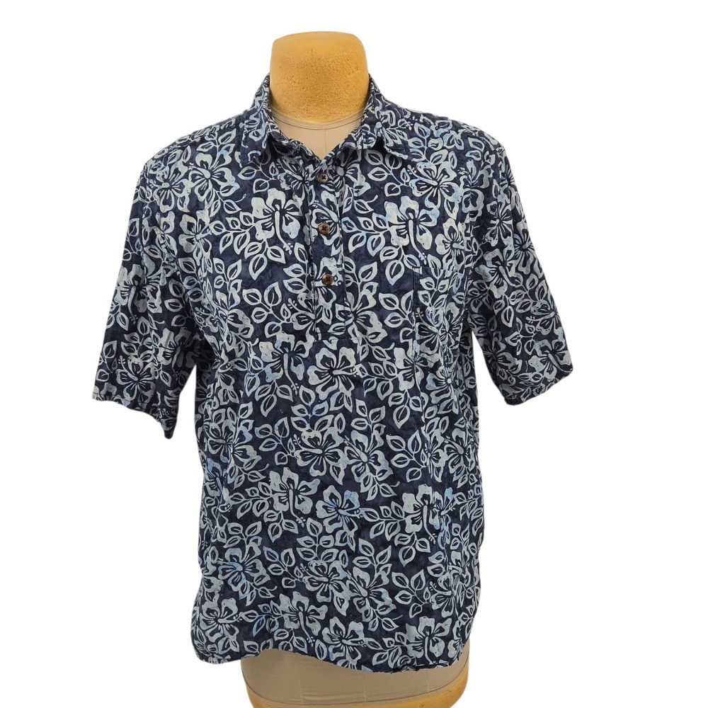 Pete‎ Huntington Shirt Mens XL Blue Floral Batik Cotton Vacation Hawaiian Resort